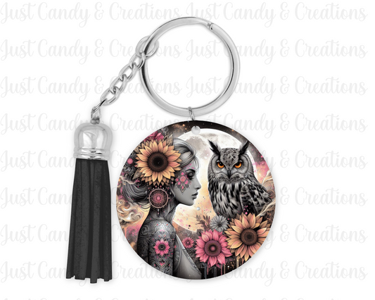 Girl & Owl Keychain Decal