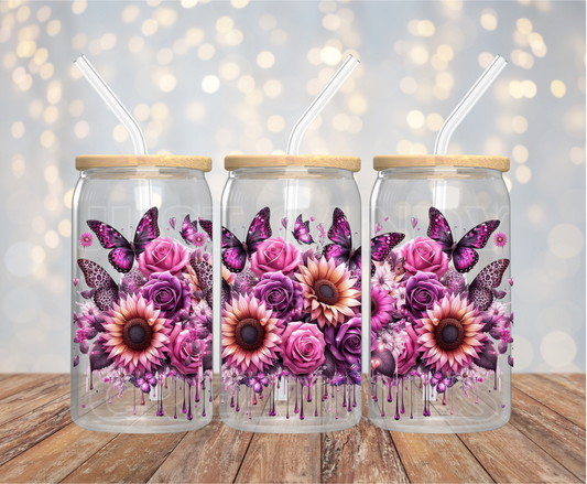 Pink Flowers - 16OZ UV DTF Wrap